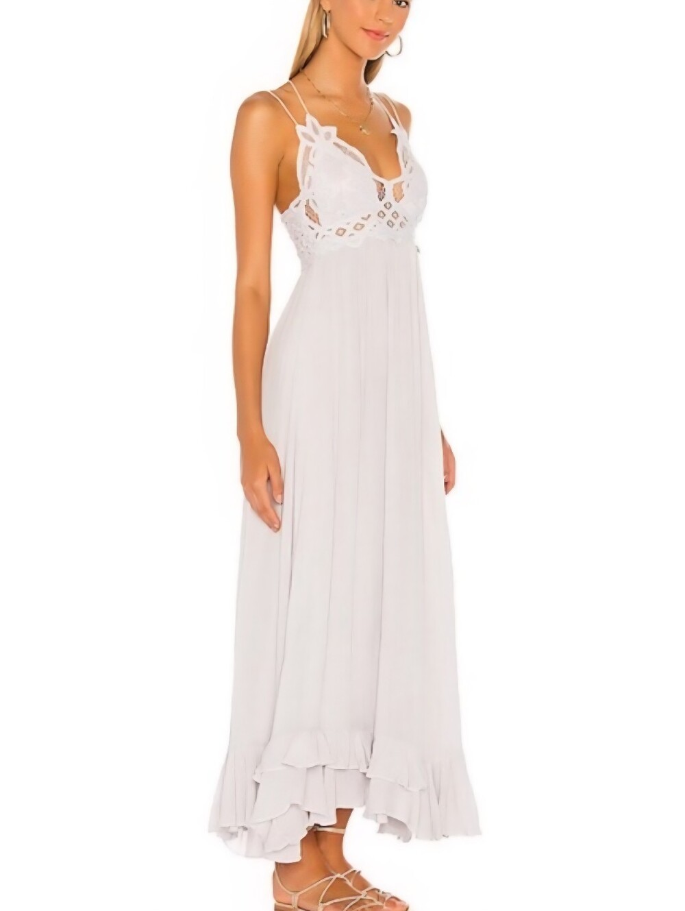 Free People Adella White Lace-Detail Maxi Boho Bridal Beach Dress Size Small